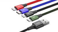 Cable Baseus 4 en 1 USB-A M-USB C, 2xLightning, Micro B, Max3.5Amp, 1.2m.