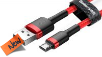 Cable Baseus USB-A M-micro-B M QC3.0 alu.Nylon negro/rojo 1m.