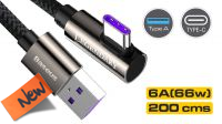 Cable Baseus Legend Series USB-A M - USB C M 90º (66W Máx. 6A) alu.Nylon negro 2m