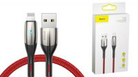 Cable Baseus Horizontal USB lightning MFI c/led Nylon/Alu. 2.4A rojo 1m