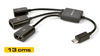 Cable USB Micro B Macho OTG a 2x USB Hembra 2.0 + Micro B Hembra negro