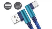 Cable USB-C - USB 2.0 M/M angulados 90º nylon (Max 2A) Azul 1m