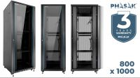 Rack de Suelo PHASAK 19" Pro Server · 800 x 1000 mm · Montado con ventilación y gestión de cableado