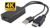 Adaptador HDMI V1.4  Macho Displayport V1.2  Hembra con USB Macho Negro