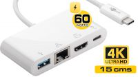 Cable adaptador USB 3.1 Macho a RJ45, HDMI, USB 3.0 Hembra 0.15m Blanco