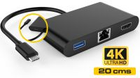 Cabo adaptador USB 3.1 Macho a RJ45, HDMI e USB 3.0 preto 10cm