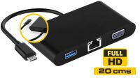 Cabo adaptador USB 3.1 Macho a RJ45, VGA e USB 3.0 Fêmea preto 10cm