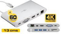 Cabo adaptador USB 3.1 M-RJ45 G.HDMI/VGA/USB3.0x3 SD Card PD 60w