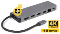 Cable adaptador USB-C 3.1 Macho - RJ45-G/HDMI/SD Card/2 x USB 3.1/PD 100W Gris 0.15m