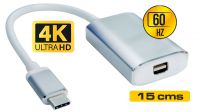 Cable adaptador USB 3.1 Macho a mini displayport 4K 2K a 60Hz Plateado 0.15m