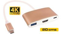 Cabo adaptador USB-C 3.1 Macho - HDMI F+USB3.0+PD 4k*2K@30Hz dourado 20cm