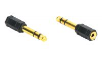 Adaptador audio dourado Jack 3.5mm Fêmea a 6.35mm Macho em blister