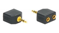 Adaptador audio dorado jack 3.5mm estéreo a 2 x Jack Hembra en blister (2u.)