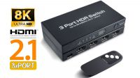 Switch HDMI V2.1 3 portas 8K@60Hz HDCP2.2 com comando