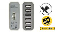Cargador Automático de corriente con 6 puertos USB 10A - 50W Blanco