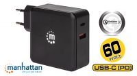 Carregador USB com 1 porta USB 2.0 e 1 porta USB C 60W preto