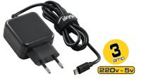 Carregador universal 110-240V Micro USB 5V/3A preto 1m.