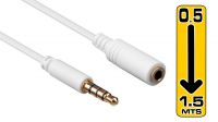 Cable multimedia extensión estéreo M/H Jack 3.5mm 4 Pines Gold Plated Blanco