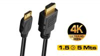 Cable mini HDMI-HDMI 1.4 Ethernet M/M Gold Plateado