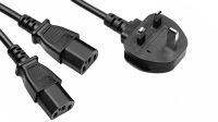 Cable divisor de alimentación enchufe tipo G (Reino Unido) - 2x C13 SFO H (1.6m+0.4m+0.4m) Negro 2m