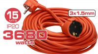 Cable de alimentación Schuko M/H 220V 16A Naranja