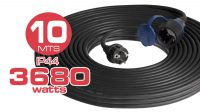 Cable de alimentación Schuko M/H 220V 16A IP44 de goma Negro