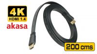 Cable plano HDMI 1.4 High Speed con Ethernet 4k 2m Gold Plated Negro 2m