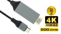 Cable de monitor USB-C 3.1 a HDMI 2.0/1.4 M/M 4K 3D Negro 2m.