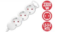 Regleta de 3 Tomas Schuko sin Interruptor - 2300W, Blanca, con Protección Infantil