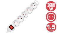 Regleta 5 tomas Schuko, con interruptor, 3680W 1.5m