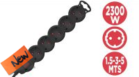 Regleta 5 tomas Schuko, con interruptor, 2300W 3m Negra