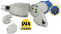 Adaptador  2P-T Macho 16A azul - Schuko/ITaliano Femea IP44