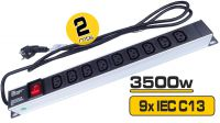 Régua 9 tomadas IEC C13 para Rack 19" aluminio com interruptor 2m