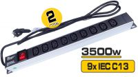 Regleta 19" 9 tomas SFO (IEC C13), con interruptor, 3500W 2m aluminio Negra