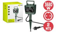 Regleta 2/4 tomas Schuko,  IP44 para jardín, sin interruptor, 3680W 2m Verde