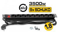 Regleta 19" 9 tomas Schuko, con interruptor, 3500W 2m aluminio Negra, con pin tierra 220V