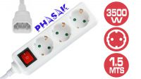 Regleta PHASAK 3 tomas Schuko, para SAI conector SFO, con interruptor, 3500W 1.5m Blanca