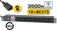 Regleta 19" 12 tomas SFO (IEC C13) VDE, conector IEC C20, con interruptor, 3500W 2m Negra