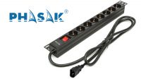 Regleta PHASAK 19" 8 tomas Schuko, conector IEC C14, con interruptor, 2m Negra