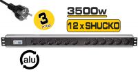 Regleta para Rack 12 tomas Schuko, con disyuntor, montaje vertical, 3m Negra