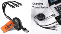 Cabo Baseus 3in1 Retrátil USB A M a USB C Lightning Micro B Máx.3.5A cinza 1.2m