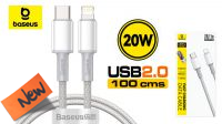 Cabo Baseus USB-C Lightning PD20W Nylon branco 1m