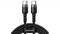 Cable Baseus USB C M/M,  PD 2.0 QC 3.0 (100W - 20V - 5A) Alu.Nylon Gris/Negro 2m.