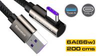 Cable Baseus Legend Series USB-A M - USB C M 90º (66W Máx. 6A) alu.Nylon negro 2m