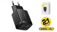 Carregador Baseus 2x USB-A 10.5W máx. 2.1A preto