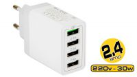 Transformador USB 100-240V QC3.0 4xUSB 2.4A (30W máx.) branco