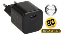 Carregador universal 110-240V 1x USB-C 20W preto