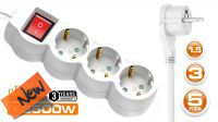 Régua 3 tomadas Schuko 16A com interruptor branca