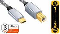 Cable USB Tipo-C USB B Goldplated nylon Gris