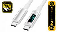 Cable USB C M/M PD100W 5A nylon Gris con display